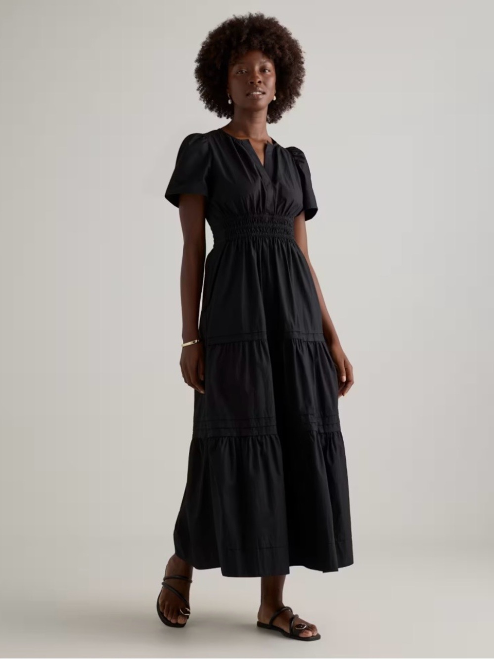 QUINCE 100% Organic Cotton Poplin Tiered Maxi Dress Size Large